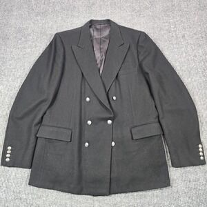 Vintage Tom James Blazer Mens 42 Black Wool Double Breasted Peak Lapel USA